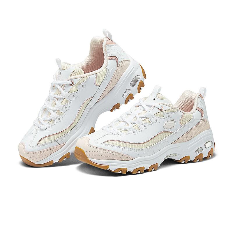 Skechers DLites Fabric Synthetic Leather Lightweight Retro Classic Comfortable Versatile Breathable Low-Top Dad Shoes Women Sneaker 150241-WLPK
