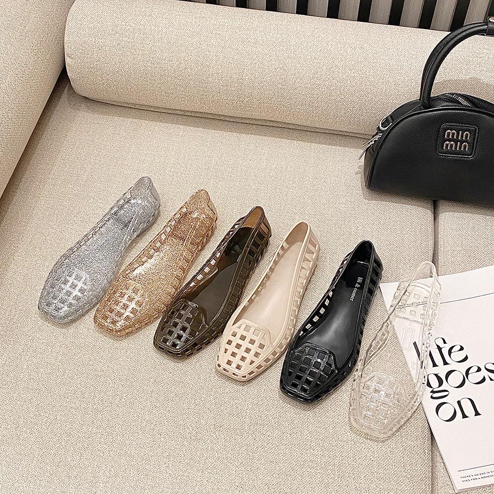 Korean Jelly Crystal Low-Cut Women's PVC Slides: 2025 Square Toe Casual Slippers