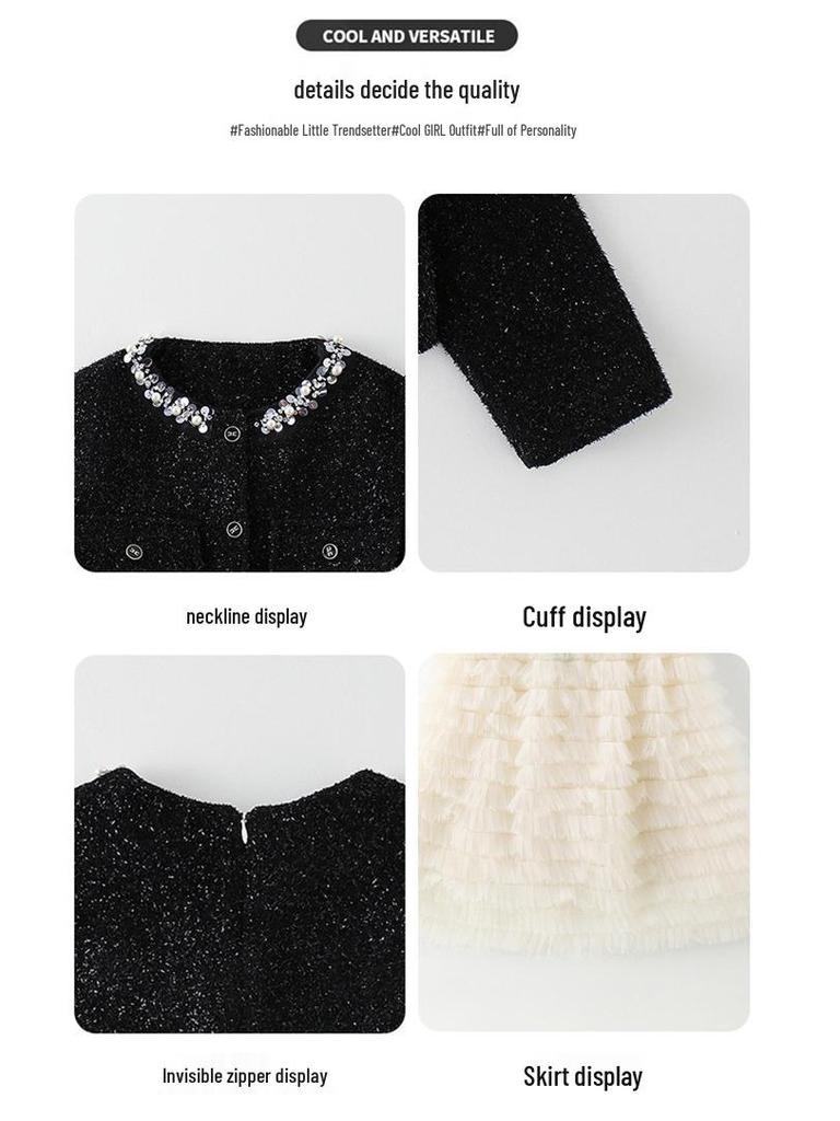 2025 Girls' Autumn Princess Cake Dress Set - Little Fragrant Style with Gauze