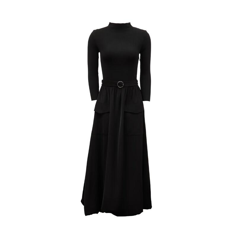 Veromoda 2024 Early Autumn Knitted Patchwork A-Line Black Dress