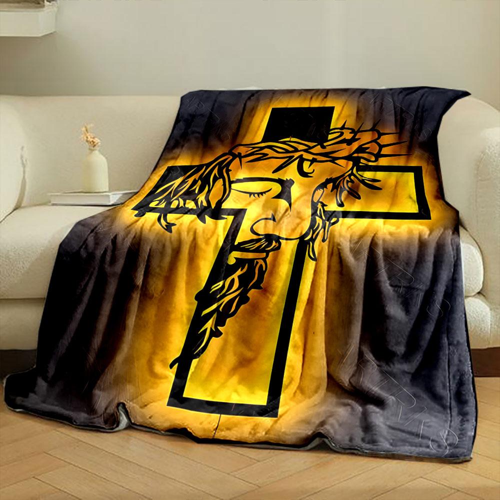 Jesus Cross Crown Pattern Blanket Printed Blanket for Living Room Bed Couch lunch break Soft Cozy Blanket for Friend's festival Gift