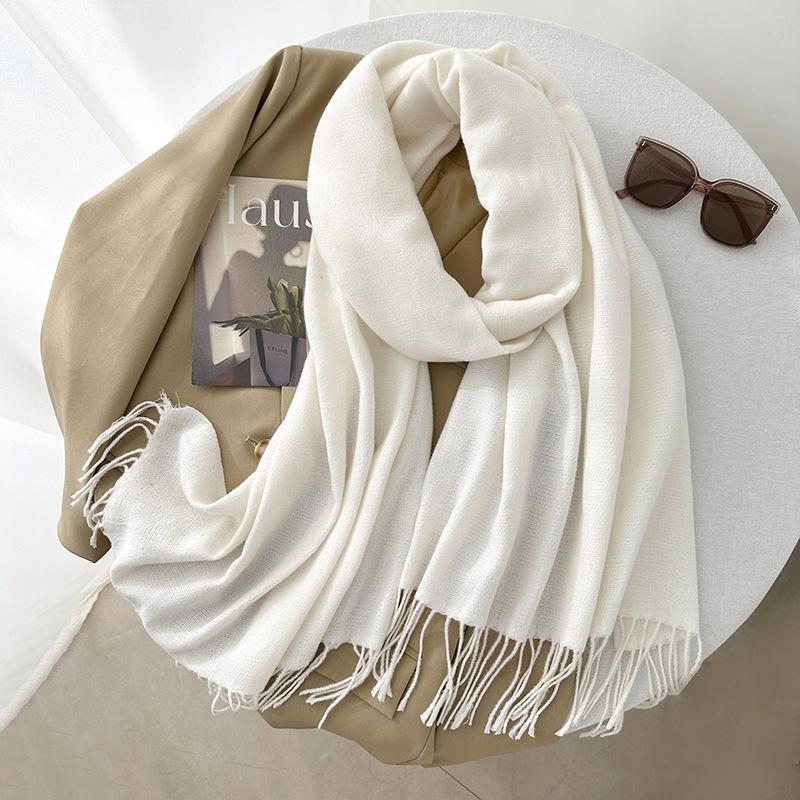 Scarf autumn and winter atmosphere solid color imitation cashmere women's temperament literary niche soft waxy warm fringed scarf shawl
