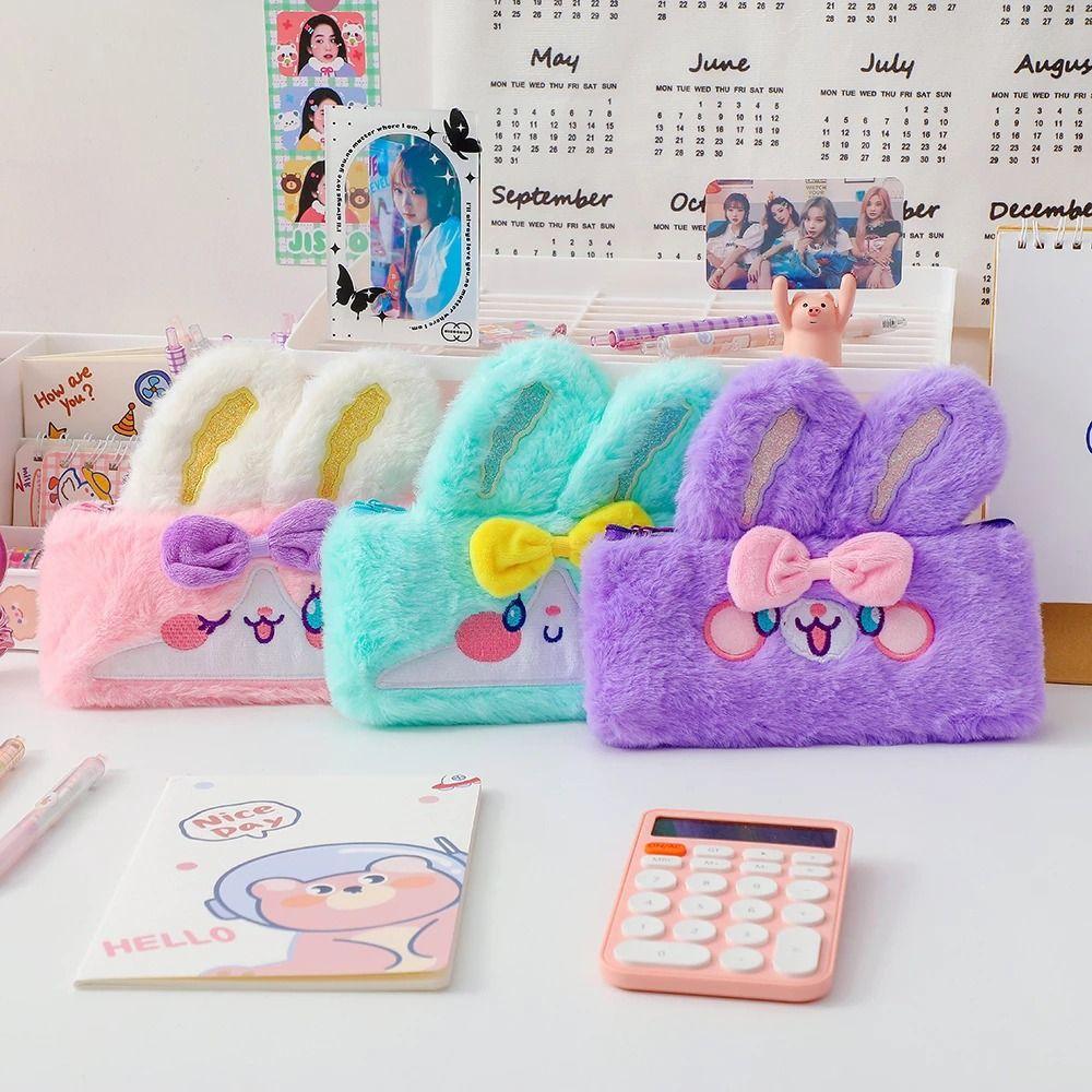

Stationery Large Capacity Zipper Pouch Plush Pencil Case Plush Rabbit Pencil Bag Rabbit Pen Bag