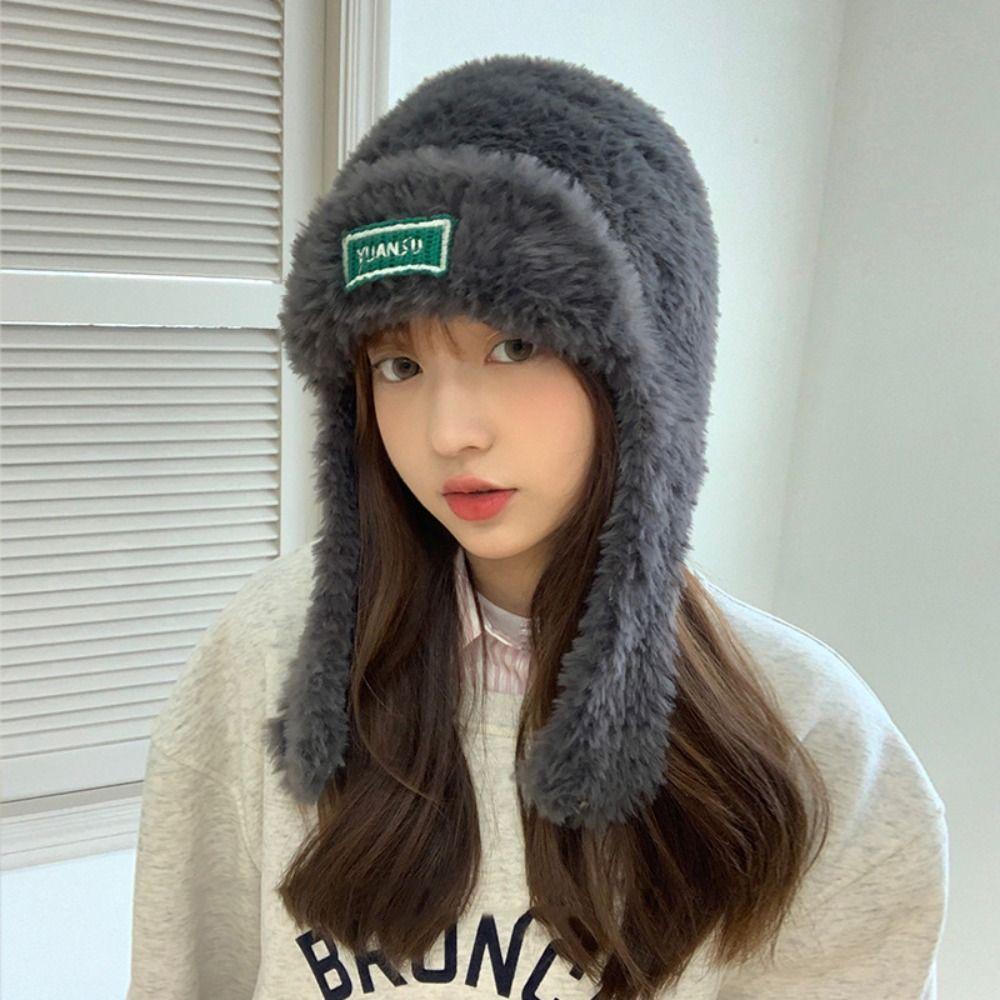 Earmuffs Woolen Beanie Hat Solid Color Winter Hood Hat Simple Plush Ear Protection Hat  Outdoor