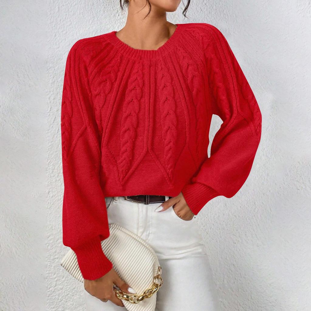 Einfarbiges, lässiges Pullover-Oberteil mit Rundhalsausschnitt und langen Ärmeln für Damen