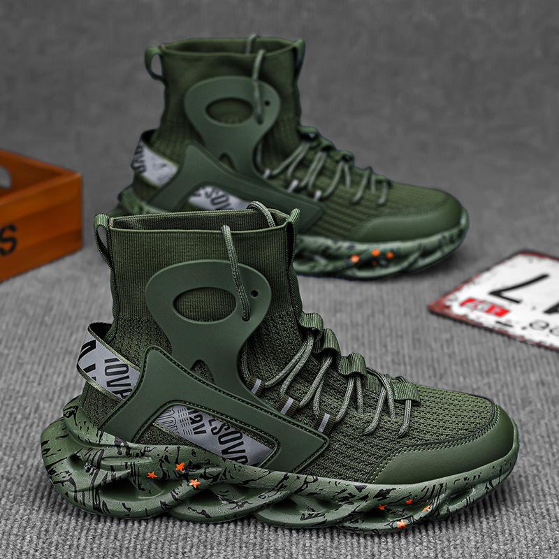 

High-top elastic twist sole fly-woven sneakers large-size men s shoes three-dimensional new graffiti foot cover 46