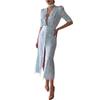 2026 Womens V-Neck Floral Print Lace Trim A-Line Midi Dress Slim Fit High-Waisted Elegant Office Casual