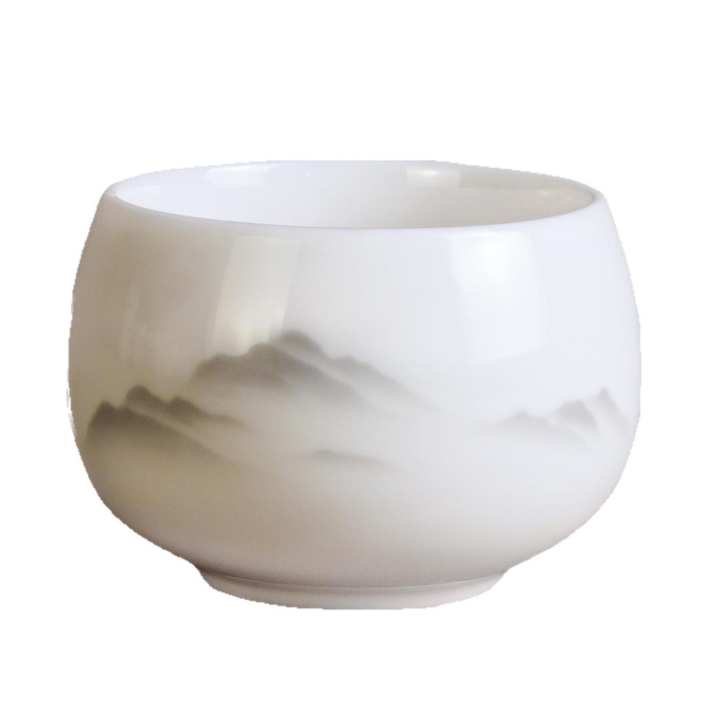 Ink wash mountain suet jade white porcelain teacup hat cup fair cup bubble teapot kung fu teacup master cup ceramic tea set