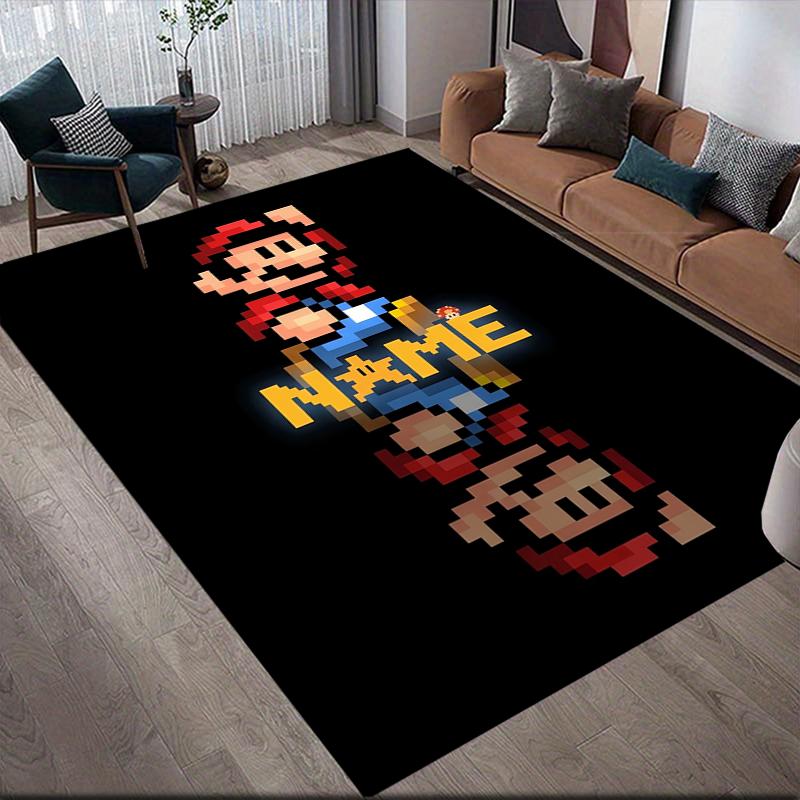 Custom Name,Mario Home Sofa Decoration for Living Room & Bedroom, Non‑Slip Play Flannel Floor Mat for Game Room