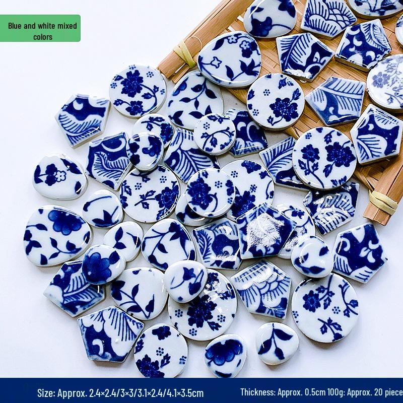 Handmade Ceramic Mosaic Art Kit: Blue & White Porcelain Pieces for Creative Parent-Child Projects