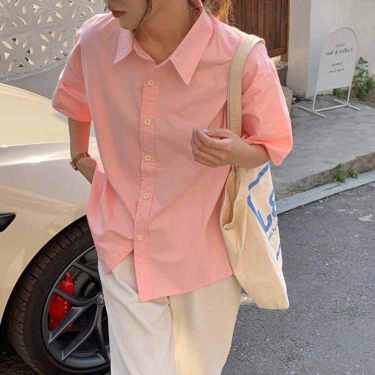 Women's Chic Pure Cotton Loose Fit White Short-Sleeve Shirt - Korean Style Summer Casual Top