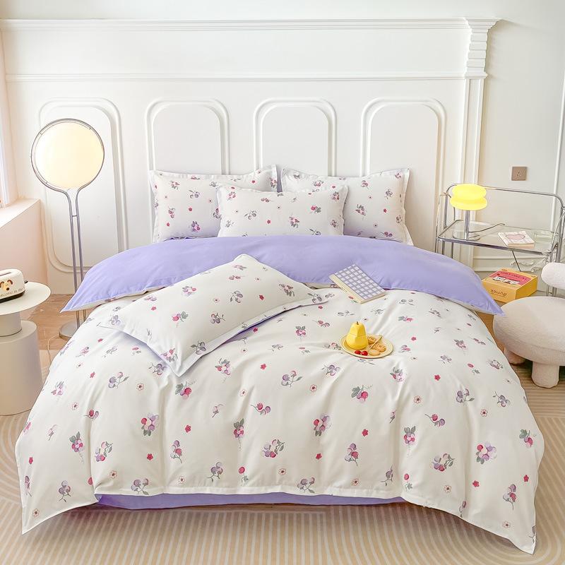 Pure Cotton Abraded Bedding Four-piece Set, Bed Sheet Quilt Cover, Dormitory Cotton Three-piece Set