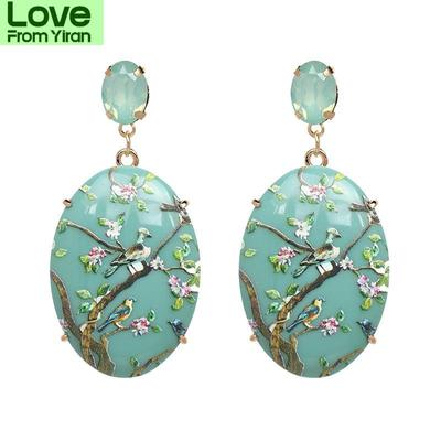 Bohemian Ethnic Big Crystal Stone Flower Women Drop Earrings Bridal Gathering Wedding Occasion Jewelry Earrings Gathering Party Event BrincosFlower