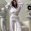 Casual women's suit European and American hoodie long-sleeved zipper cardigan sweater sports elastic trousers two-piece set