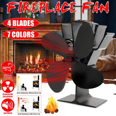 Heat Powered Komin Wood Burner Eco Fan Black Stove Fan 4 Blade Fireplace Fan Friendly Quiet Home Efficient Heat Distribution