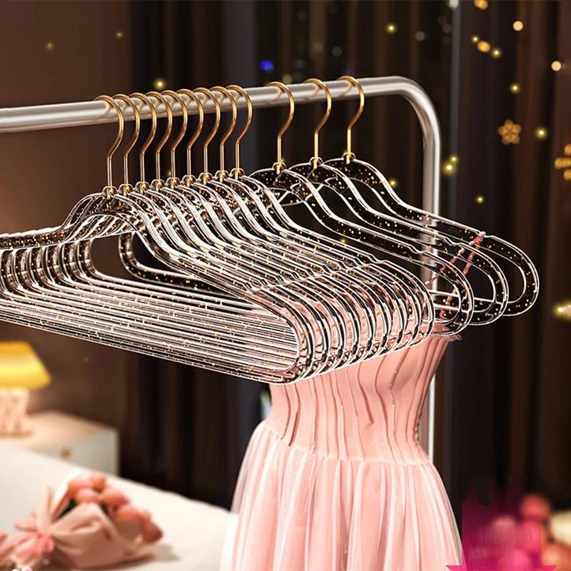 10PCS Acrylic Plastic Hangers Glitter Traceless Clothes Drying Hanger Female Wardrobe Clothing Space-Saving Storage Organizer