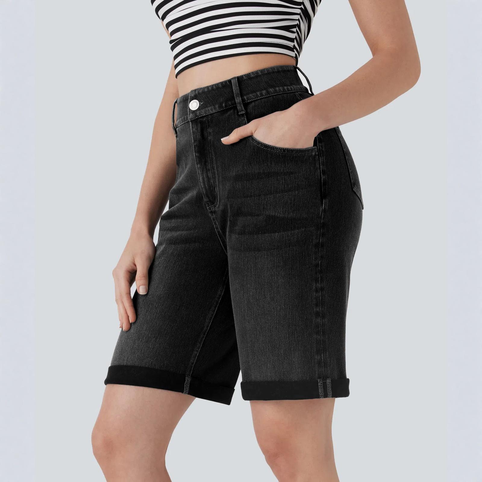 

Женские джинсы с высокой посадкой, эластичные, расклешенные, с прямыми штанинами, свободные, модные, с необработанным краем, джинсовые брюки M чёрный