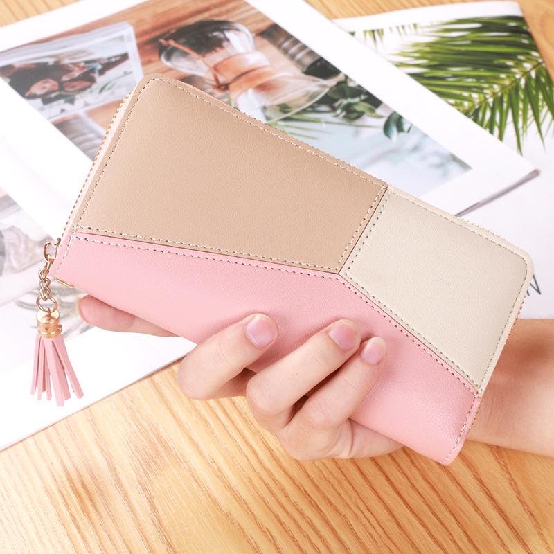 Women's Trendy Color Block Long Clutch Wallet, Large Capacity Zipper, 2020 Style
