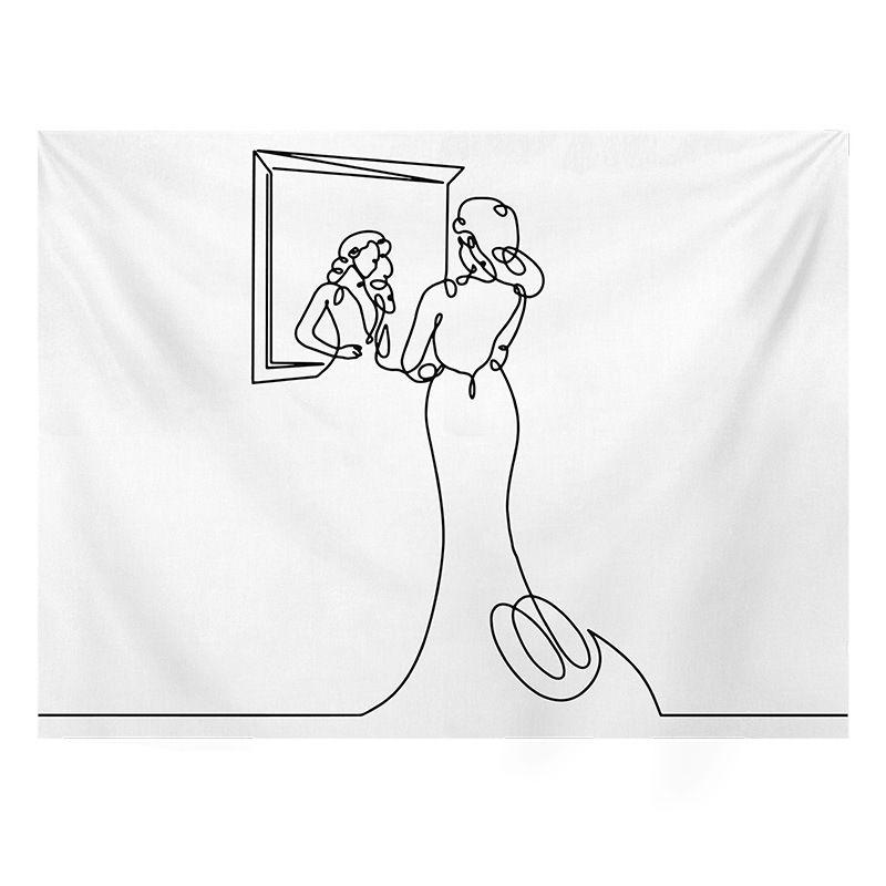 Line Art Couple Hands Heart Wall Tapestry White Background Minimalist Single Stroke Drawing Love Relationship Romantic