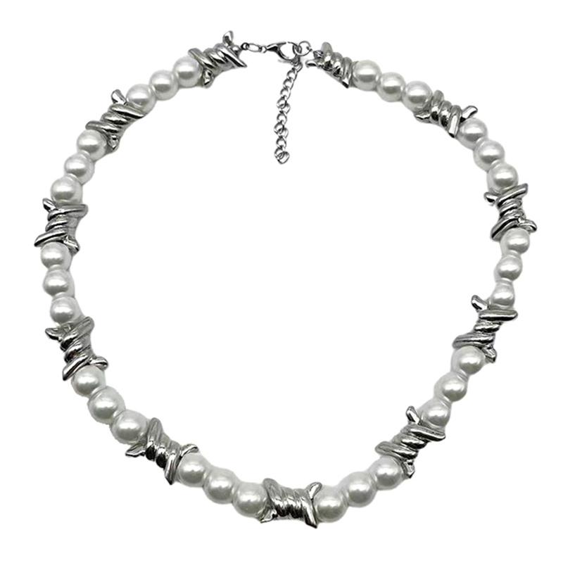

[HS]^1Pc Fashion Punk Stitching Thorns Chain Pearl Beaded Necklace Men Jewelry Trendy Necklaces Jewelry For Man And Woman