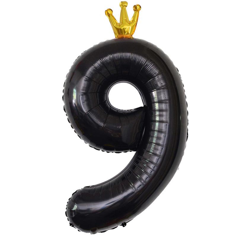 

40 Inch One-Piece Crown Digital Balloon Birthday Party Decoration Arrangement Large Digital Balloon 40 inch black crown number 9 (one-piece)