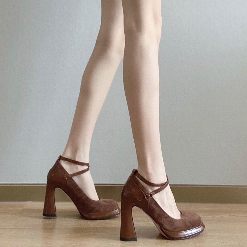 Retro Mary Jane Shoes Black Thick Heel High Heels Women's Autumn and Winter New Temperament Single Shoes