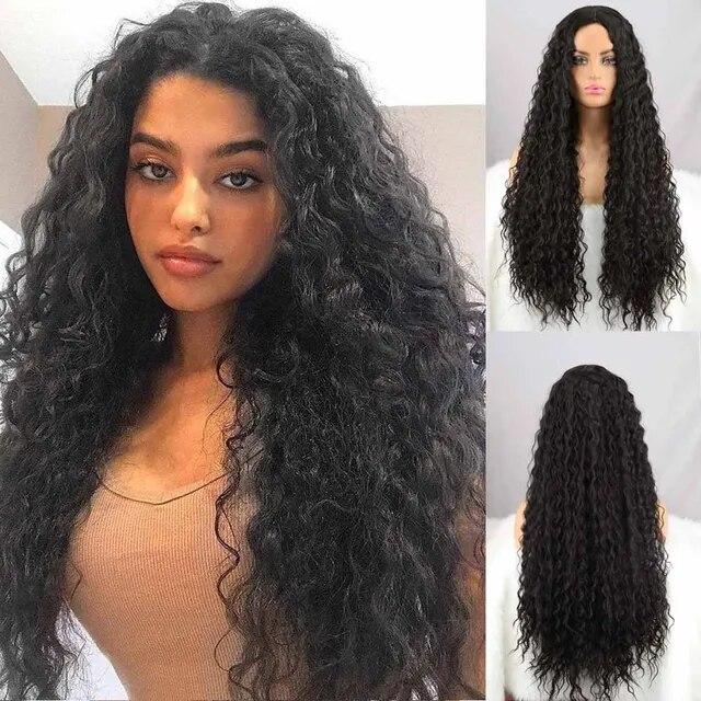 Synthetic Wigs Curly Wigs for Black Women Long Deep Wave Wigs Hair Heat Resistant Half HTied Cosplaly Wigs Party