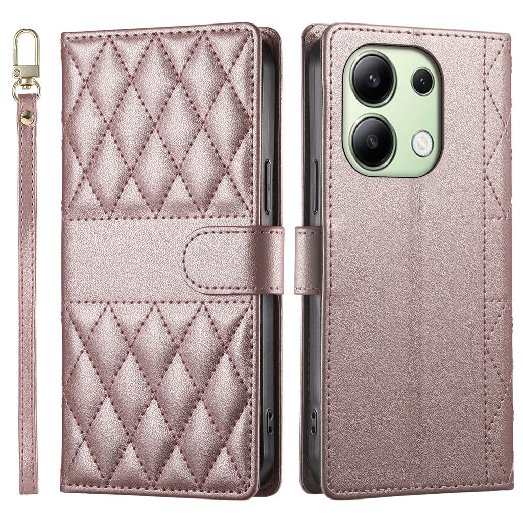 Etui dla Xiaomi Redmi Note 13 4G, Pikowanie w romby, Portfel z podstawką, Skórzane etui na telefon z długim/krótkim paskiem