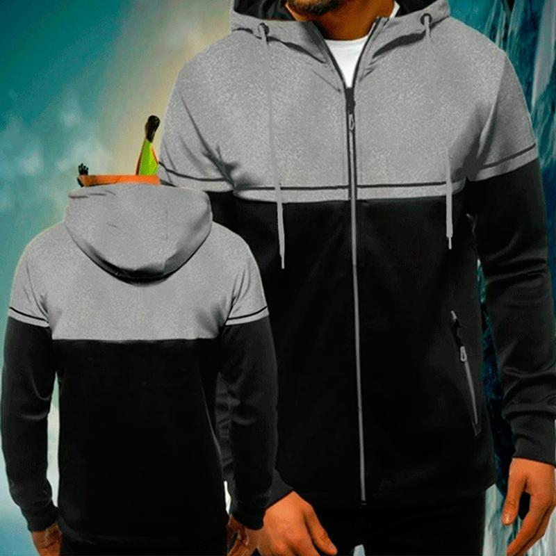 

2026 Autumn and Winter New Men s Casual Cardigan Hooded Sweater Youth Color Matching Men s Jacket 3XL сірий