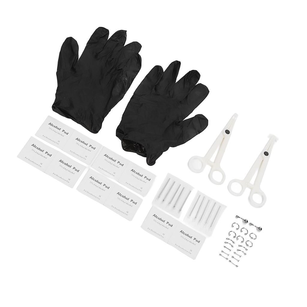 42pcs Body Piercing Kit Stainless Steel Different Shapes Needles Piercing Clamps for Ears Navel Tongue