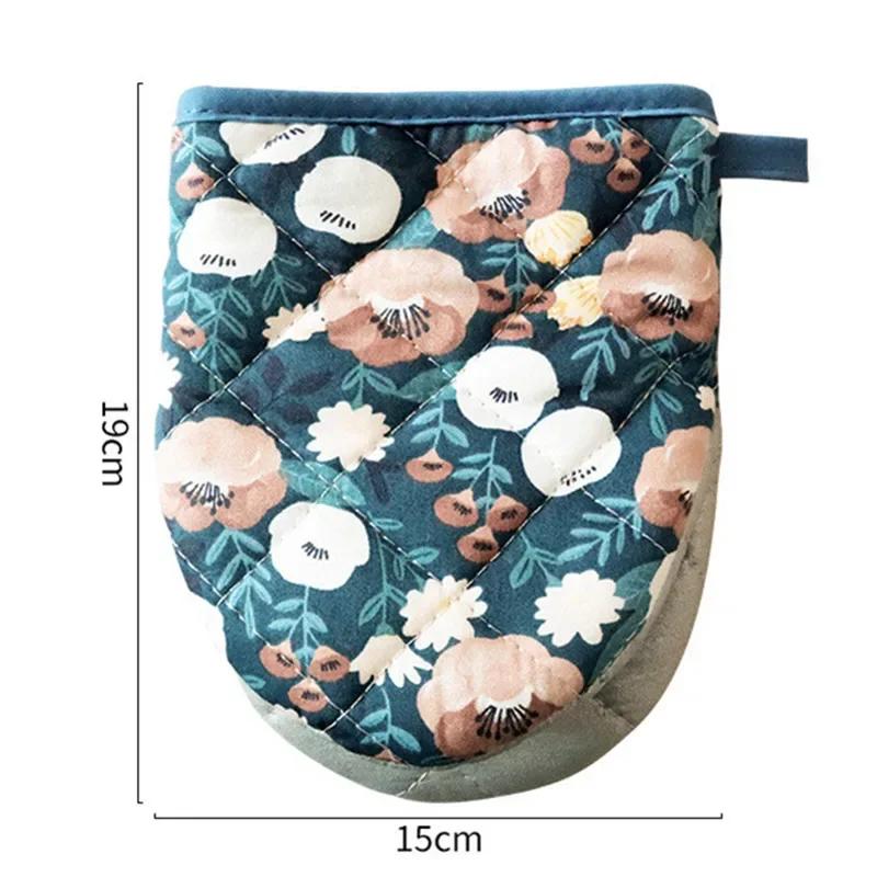 Květinové bavlněné tištěné pekařské rukavice pro domácí použití Kuchyňské odolné Srdíčkové držadlo Izolační podložka