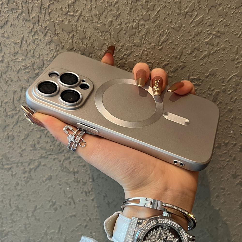Matte Soft Silicone Magnetic Wireless Charging Phone Case For IPhone 15 14 13 12 11 Pro Max 15 Plus Glass Lens Protective Cover