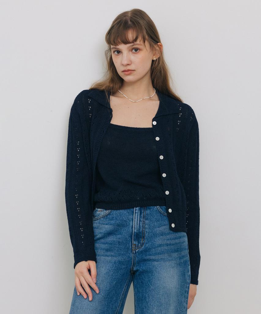 Tudument Punching Sleeveless Knit Top Navy