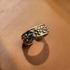 Retro Flowers Adjustable Open Ring For Men Silver-plated Copper Gothic Punk Edgy Indie Jewelry Niche Accessories Unisex Gift