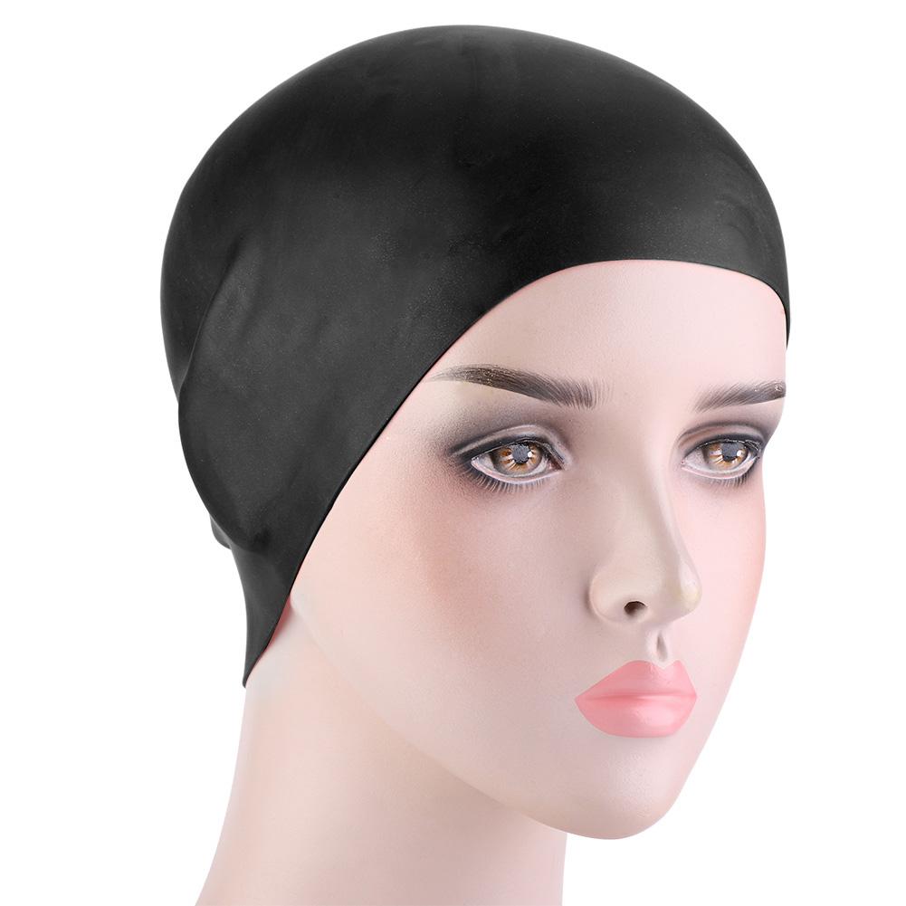 Strapazierfähige Unisex Silikon Wasserdichte Badekappe Einfarbig Hochelastisch Schwimmerhut Schwarz