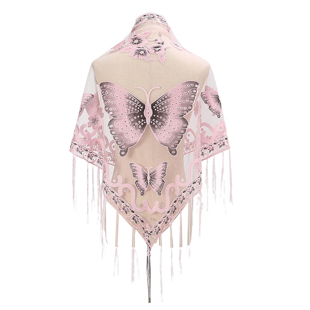 Butterfly Embroidered Shawl Lace Triangle Scarf Formal Shawls And Wrap For Evening Dresses Sheer Shawl With Fringe