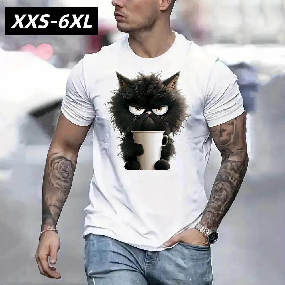 

Футболки больших размеров XXS-6XL для мужчин с принтом кошек, короткие рукава, футболки, мужская летняя повседневная одежда 6XL