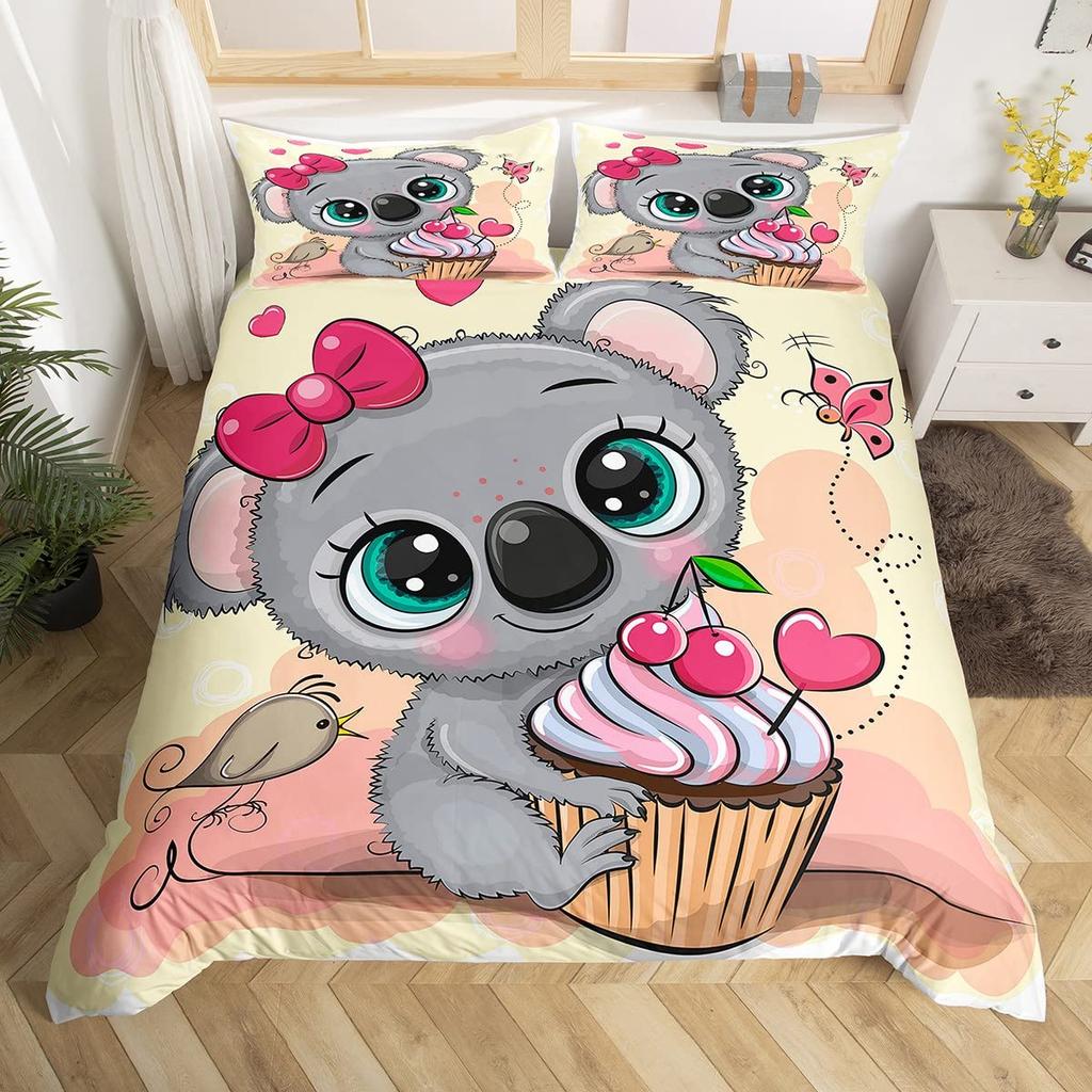 Koala Duvet Cover Twin Double Cute Animal Comforter Cover Kids Girls Bedroom Decor Theme Bedding Set Safari Wild Quilt Cover