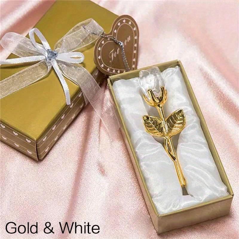 Valentines Day Gift Crystal Glass Rose Flower Figurines Craft Favors Lovers Gift Souvenir Wedding Decoration Ornaments Gift Box