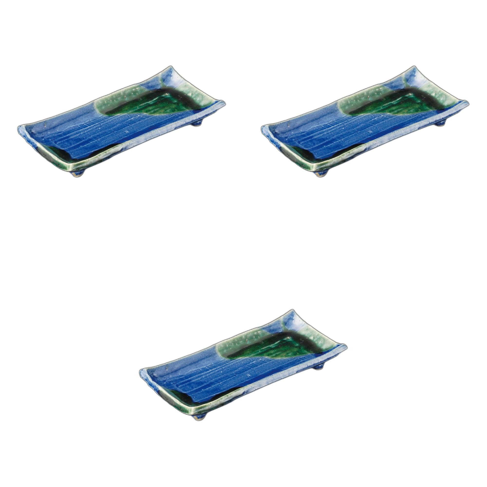 

Сэтомонохонпо Набор из 3 сервировочных тарелок ручной работы Deep Sea Oribe x x Керамические тарелки для закусок (Сэтомонохонпо) [21.5 9.7 3см]