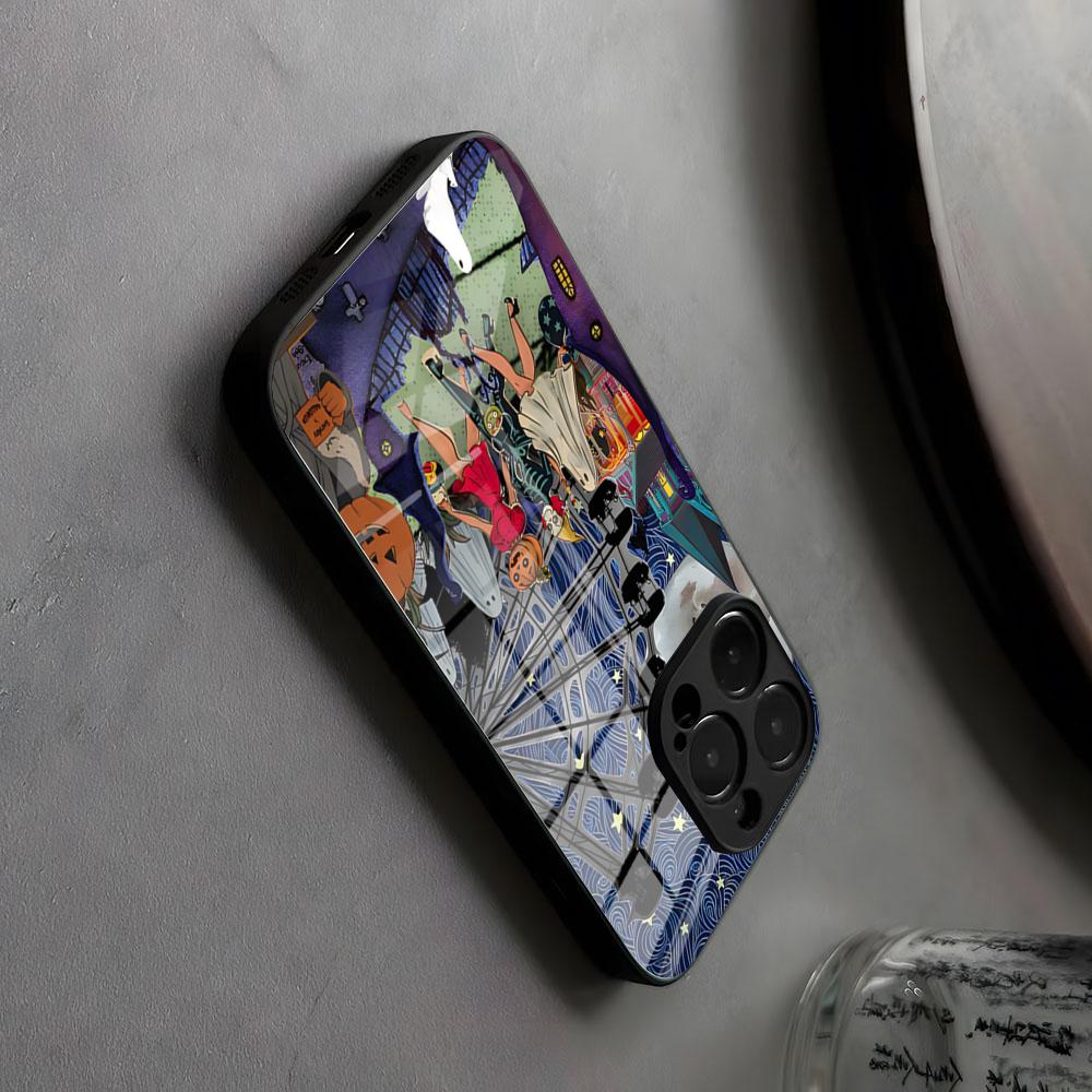 Happy Scary Halloween Phone Case Glass For IPhone17 Air 16 15 17 14 Pro Max 13 12 11 X Japanese Animation XS XR Plus For Samsung