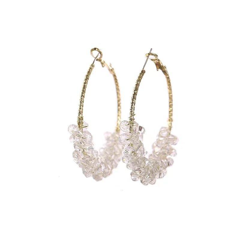 Super fairy transparent crystal circle earrings 111 silver needle exaggerated personality high sense geometric earrings Internet celebrity earrings