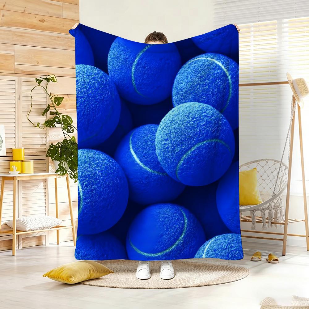 Macaron Pastel Tennis balls Throw Lightweight 240g Flannel Blanket Soft Skin-friendly for Summer Cooling
