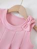 Girls' Two-Piece Outfit: Stylish & Cute Spring/Summer Set featuring a Pink Crew-Neck Tank Top with 3D Pleated Bow Accent, Paired with Loose-Fit Shorts