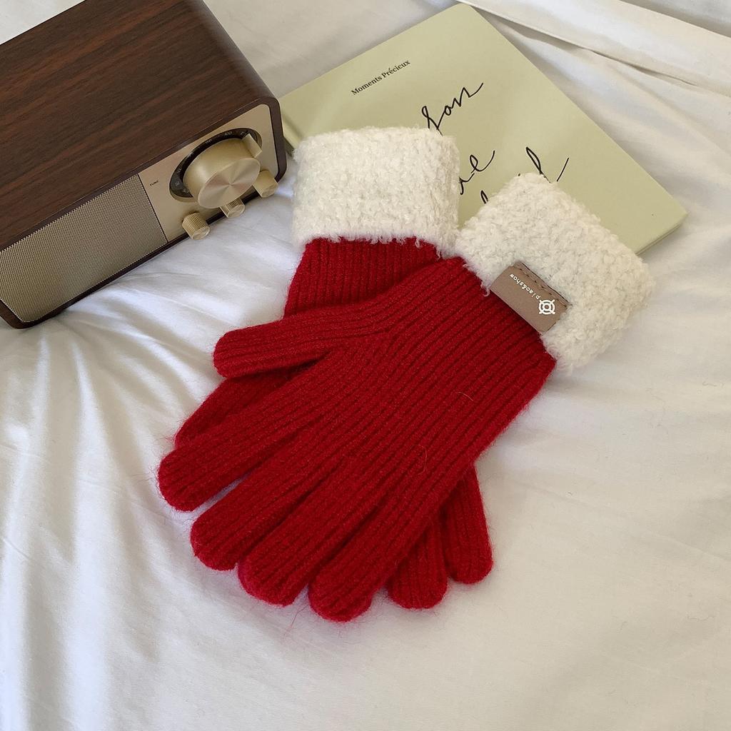 Full finger Touch Screen Thickened Warm Woolen Knitted Gloves for Autumn and Winter New Style Finger Separated Cycling Hand Protection for Women