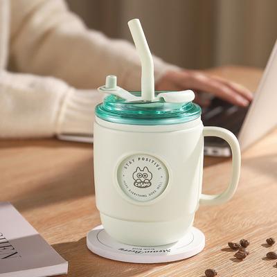 Tazza Termica da Caffè in Acciaio Inossidabile 304 per Ragazze Alto Livello Estetico Tazza d'Acqua con Cannuccia per Casa e Ufficio Tazza da Tè Portatile con Coperchio
