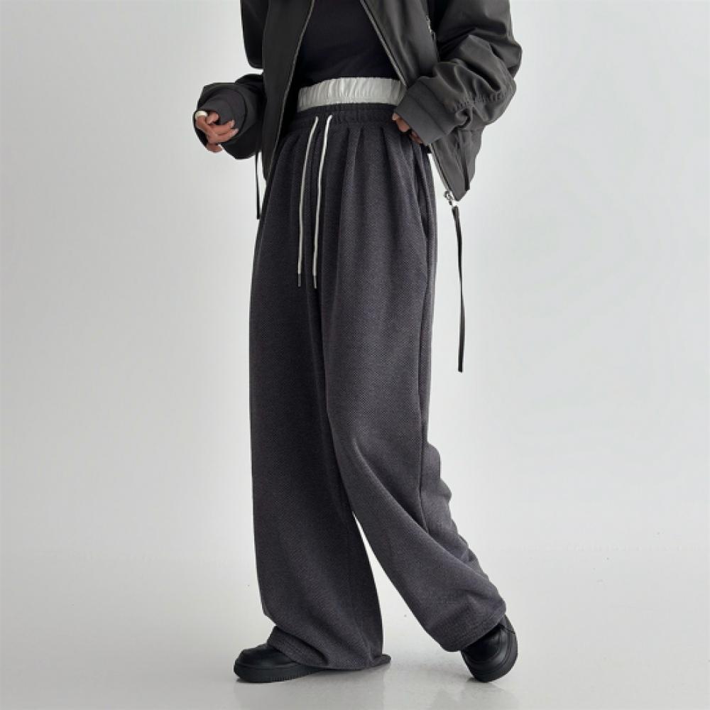 New Arrivals Open Run Women Layered Color Block Wide Banding Waffle Pants