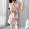 French pure desire lace pajamas women's summer ice silk suspender nightdress with blouse sexy loungewear