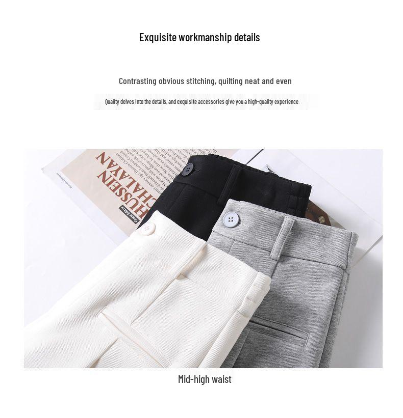 145cm Women's High Waist Slim Fit Wide Leg Knitted Sweatpants, Floor-Length for Autumn, Petite Size.