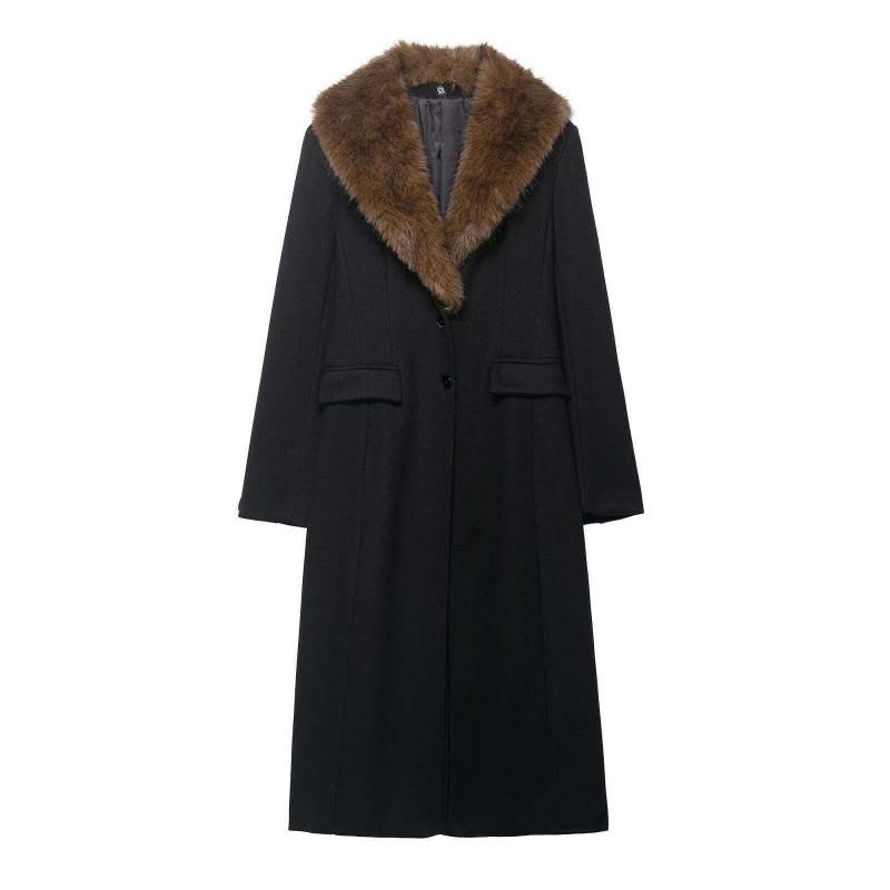 Womens Oversized Black Wool-Blend Coat With